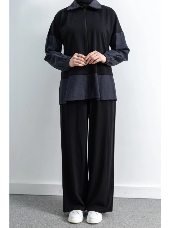 Letafet Çift Renkli Pantolonlu Takım - SİYAH