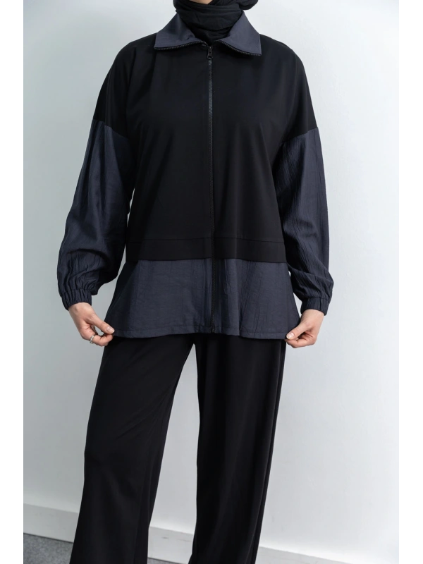 Letafet Çift Renkli Pantolonlu Takım - SİYAH