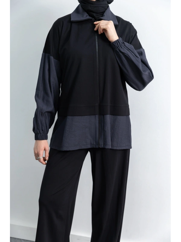 Letafet Çift Renkli Pantolonlu Takım - SİYAH