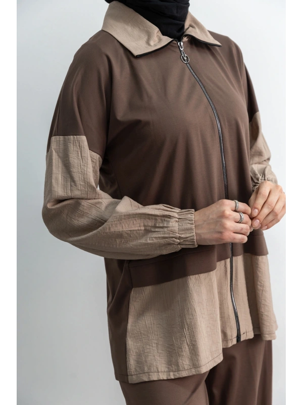 Letafet Çift Renkli Pantolonlu Takım - KAHVE