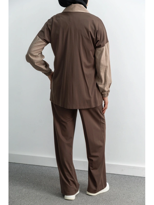 Letafet Çift Renkli Pantolonlu Takım - KAHVE