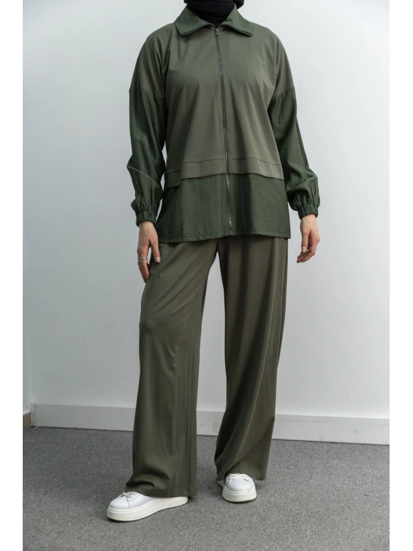 Letafet Çift Renkli Pantolonlu Takım - KOYU HAKİ