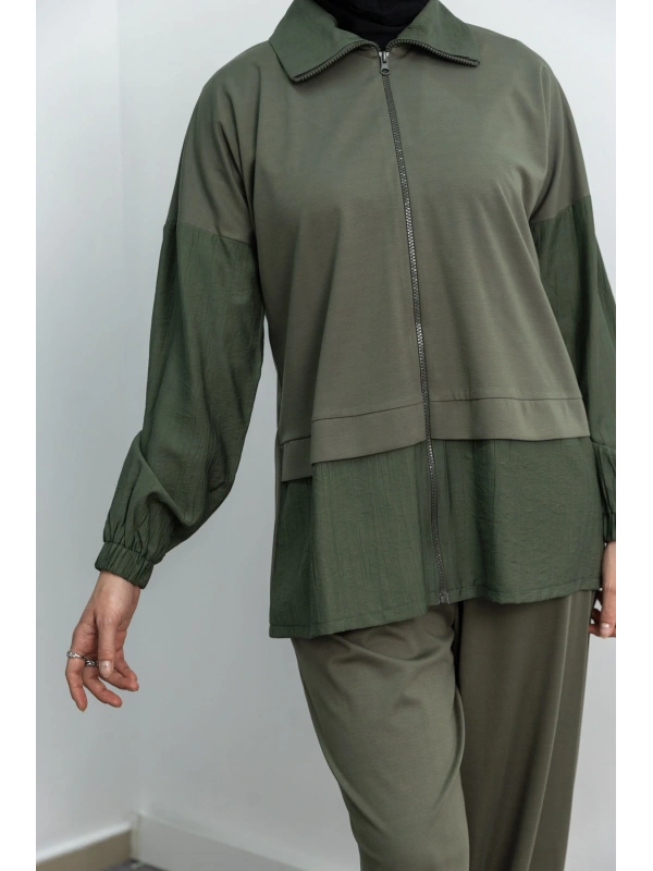 Letafet Çift Renkli Pantolonlu Takım - KOYU HAKİ