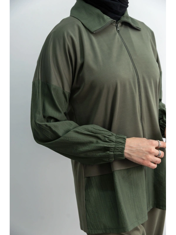 Letafet Çift Renkli Pantolonlu Takım - KOYU HAKİ