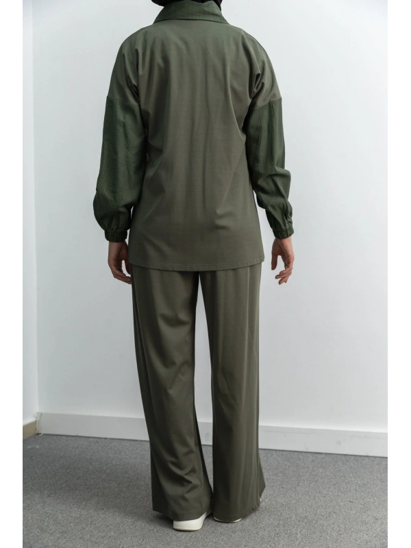 Letafet Çift Renkli Pantolonlu Takım - KOYU HAKİ