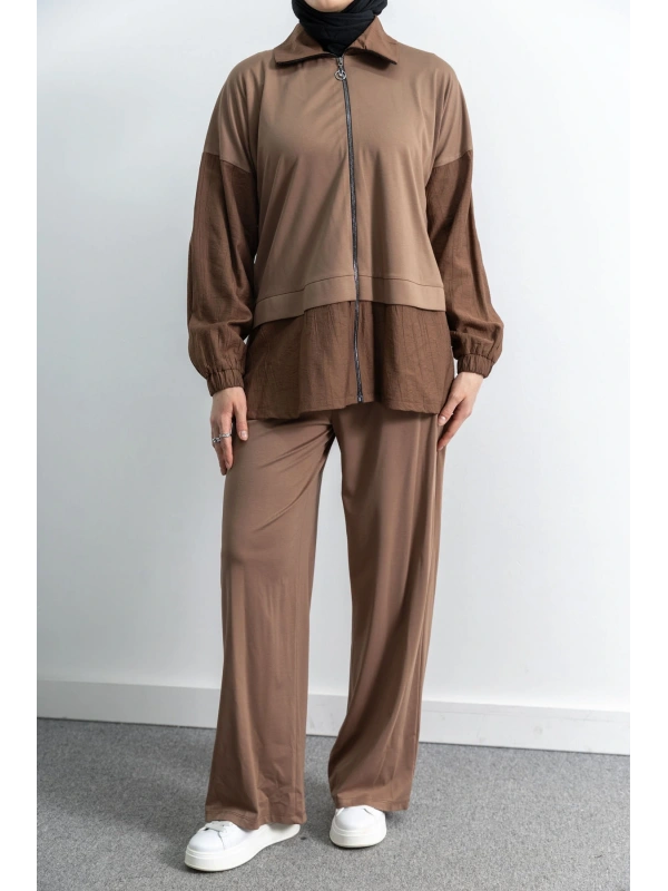 Letafet Çift Renkli Pantolonlu Takım - AÇIK VİZON