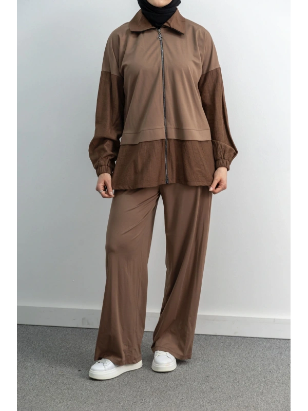 Letafet Çift Renkli Pantolonlu Takım - AÇIK VİZON