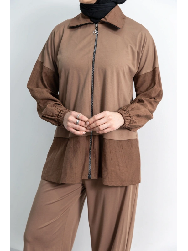 Letafet Çift Renkli Pantolonlu Takım - AÇIK VİZON