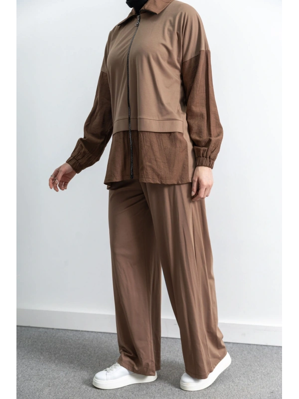 Letafet Çift Renkli Pantolonlu Takım - AÇIK VİZON