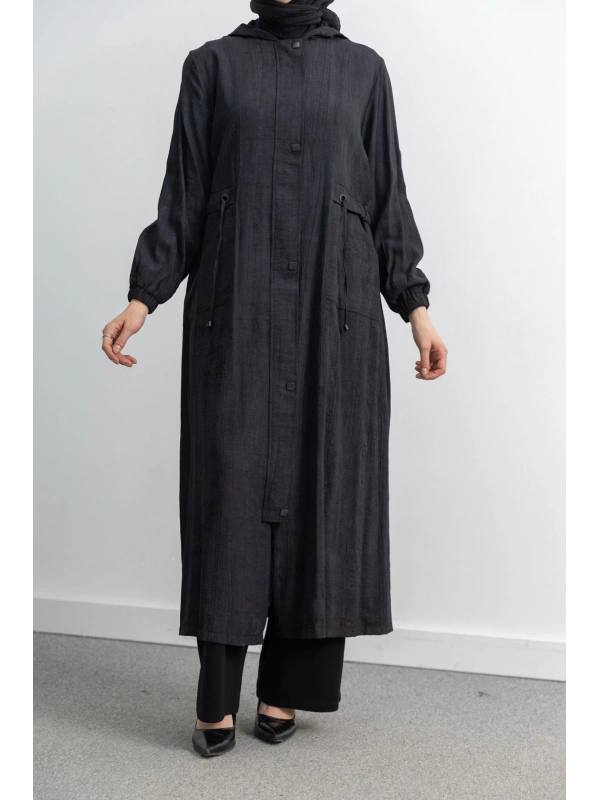 KARE ÇIT ÇIT DETAYLI FERACE - SİYAH