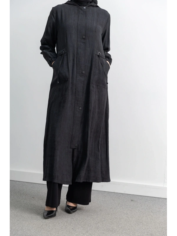 KARE ÇIT ÇIT DETAYLI FERACE - SİYAH