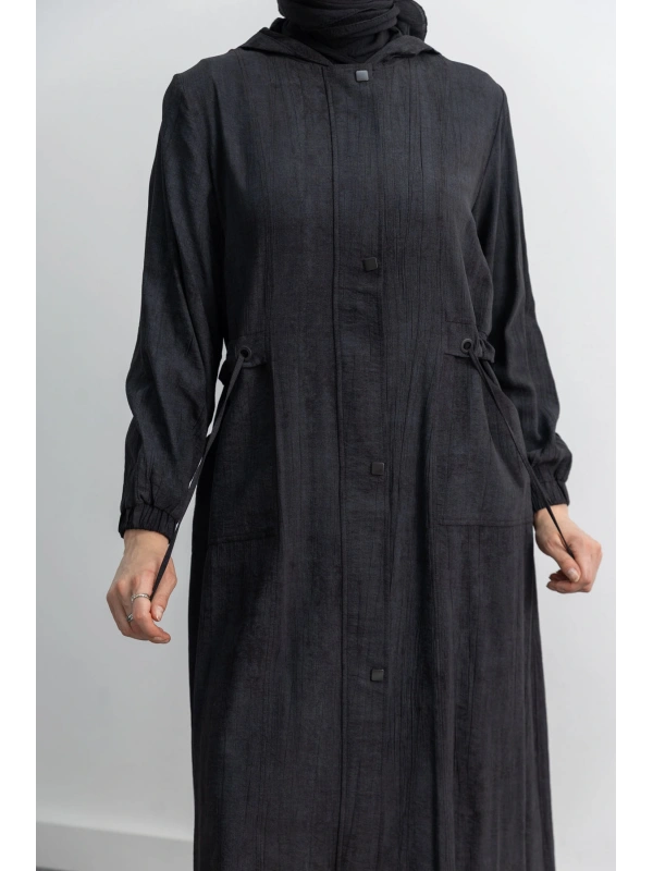 KARE ÇIT ÇIT DETAYLI FERACE - SİYAH