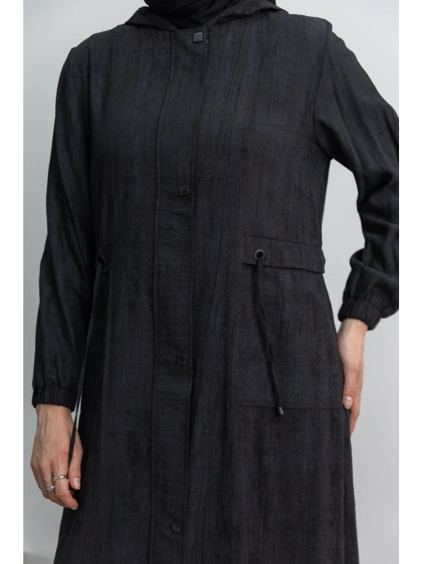 KARE ÇIT ÇIT DETAYLI FERACE - SİYAH