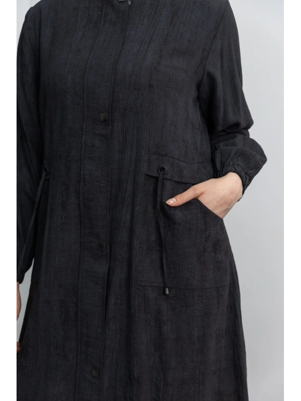 KARE ÇIT ÇIT DETAYLI FERACE - SİYAH