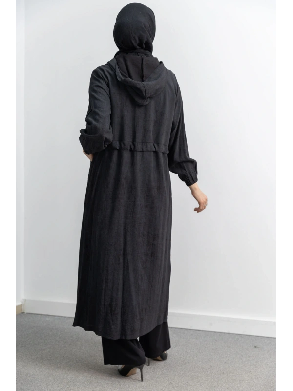 KARE ÇIT ÇIT DETAYLI FERACE - SİYAH