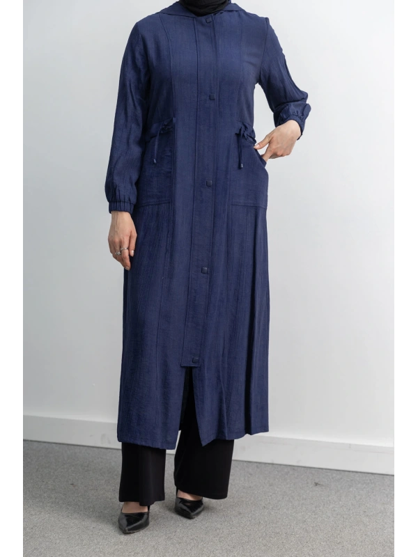 KARE ÇIT ÇIT DETAYLI FERACE - LACİVERT