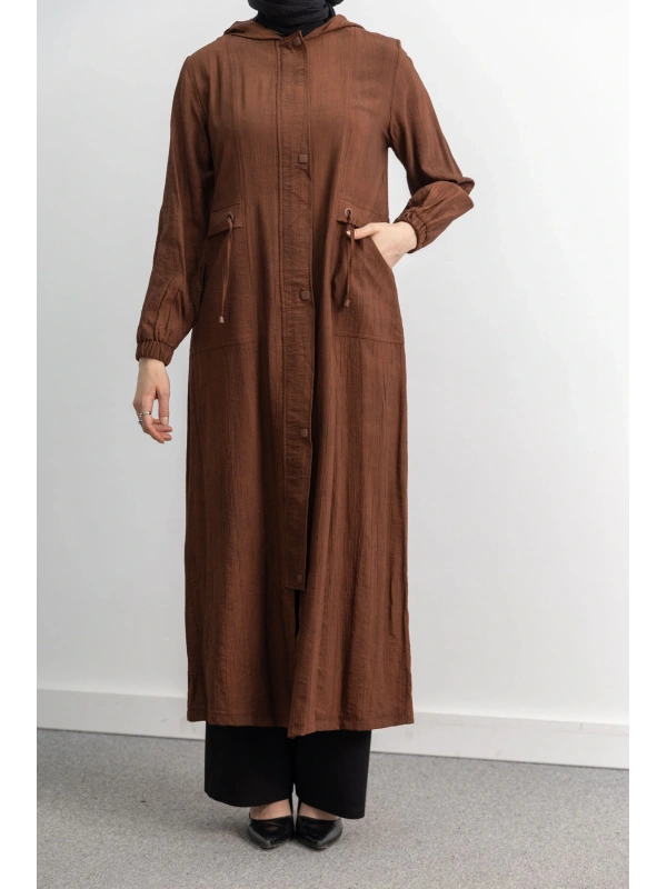 KARE ÇIT ÇIT DETAYLI FERACE - KAHVE