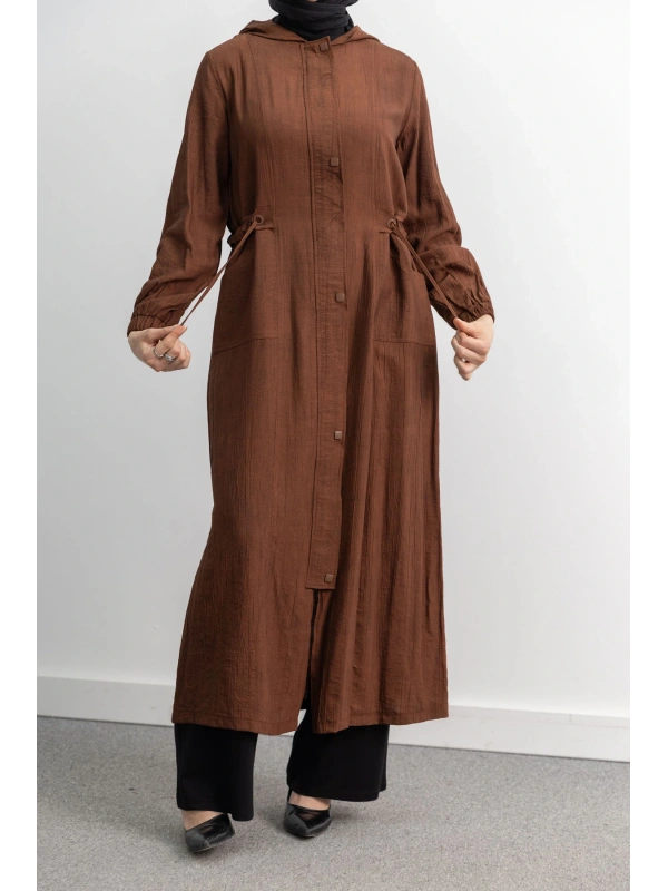 KARE ÇIT ÇIT DETAYLI FERACE - KAHVE