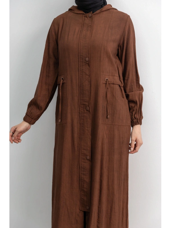 KARE ÇIT ÇIT DETAYLI FERACE - KAHVE