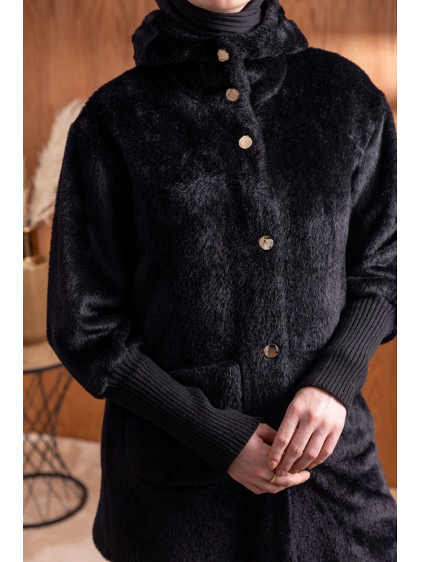 KOLLARI RİBANALI TORBA CEPLİ CEKET - SİYAH