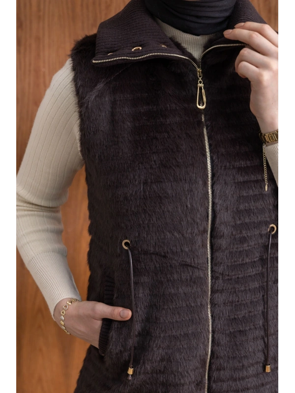 RİBANALI BELİ BAĞCIKLI YELEK - KAHVE