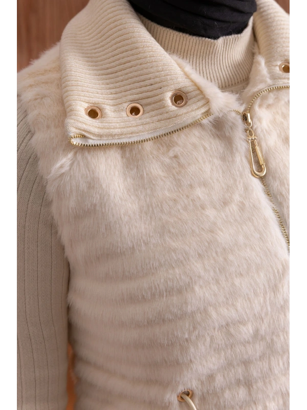 RİBANALI BELİ BAĞCIKLI YELEK - EKRU