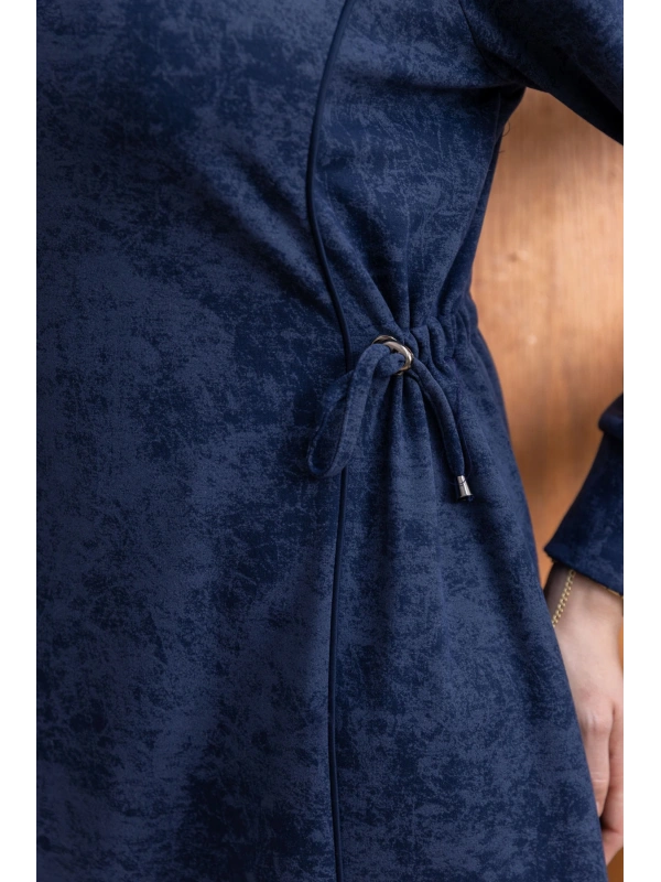 BELİ BAĞCIK DETAYLI KUPLU ELBİSE - LACİVERT