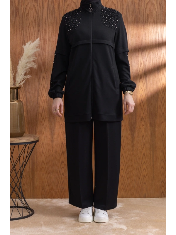DANTEL DETAYLI PANTOLONLU TAKIM - SİYAH