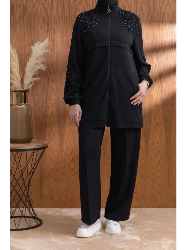 DANTEL DETAYLI PANTOLONLU TAKIM - SİYAH