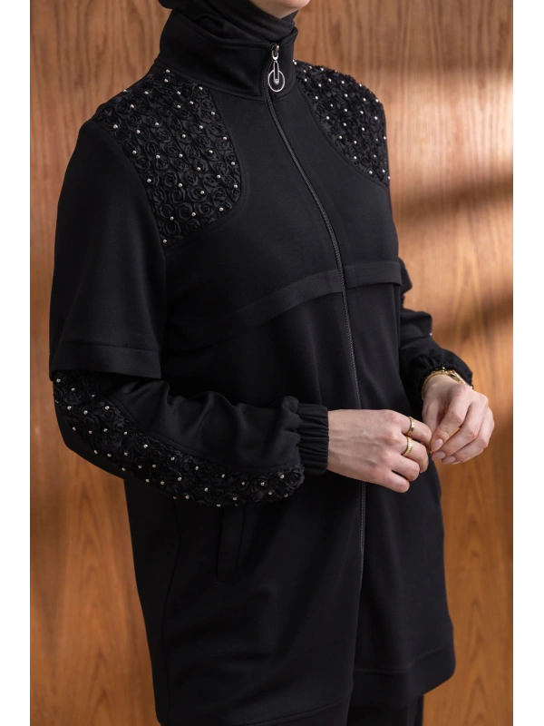 DANTEL DETAYLI PANTOLONLU TAKIM - SİYAH