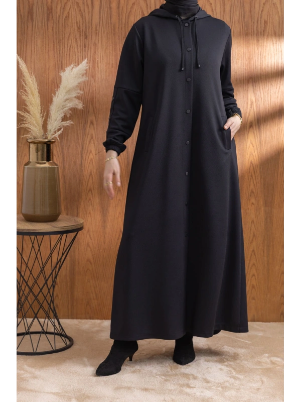 ÇITÇITLI KAPÜŞONLU FERACE - SİYAH