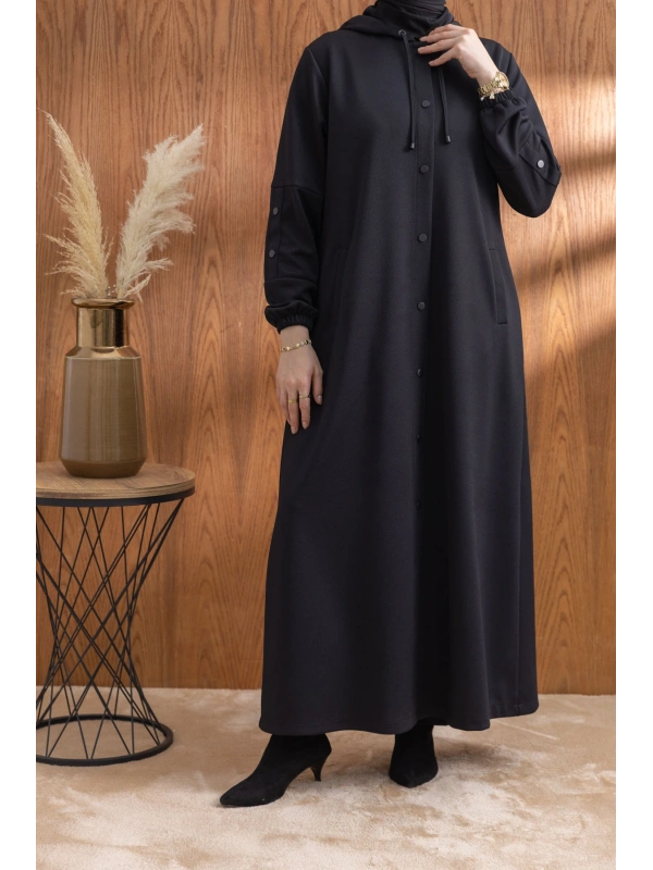 ÇITÇITLI KAPÜŞONLU FERACE - SİYAH