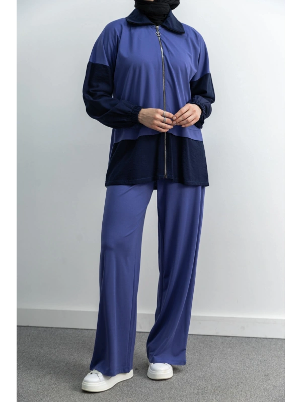 Letafet Çift Renkli Pantolonlu Takım - MOR