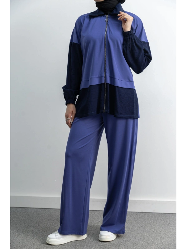 Letafet Çift Renkli Pantolonlu Takım - MOR