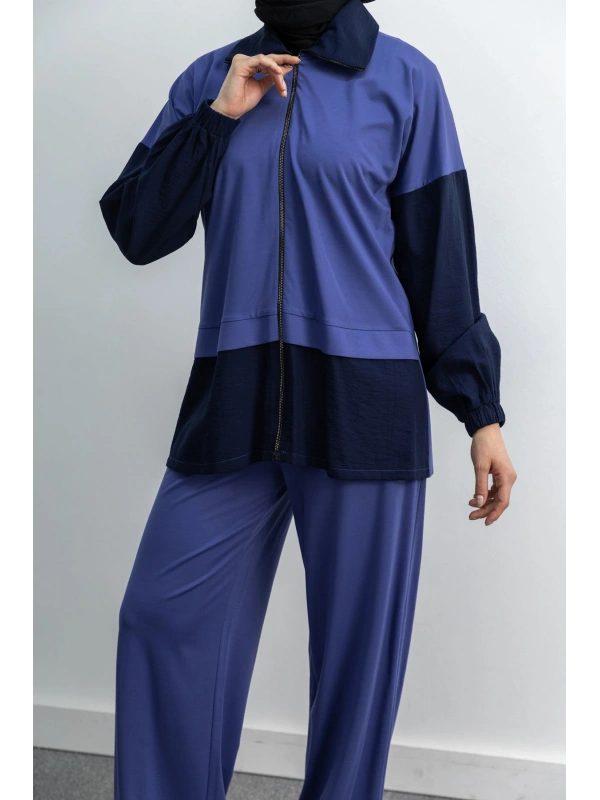 Letafet Çift Renkli Pantolonlu Takım - MOR