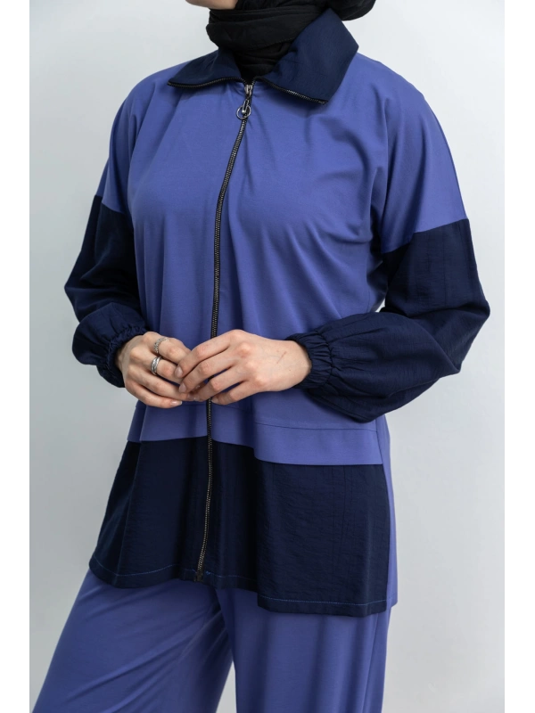 Letafet Çift Renkli Pantolonlu Takım - MOR