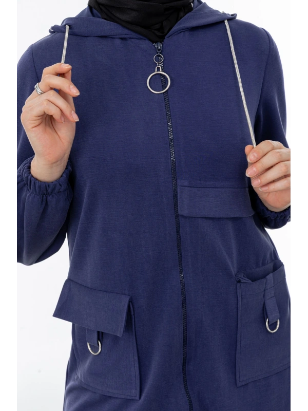 ALLERLİ CEPLERİ HALKA DETAYLI PANTOLON TAKIM - MAVİ