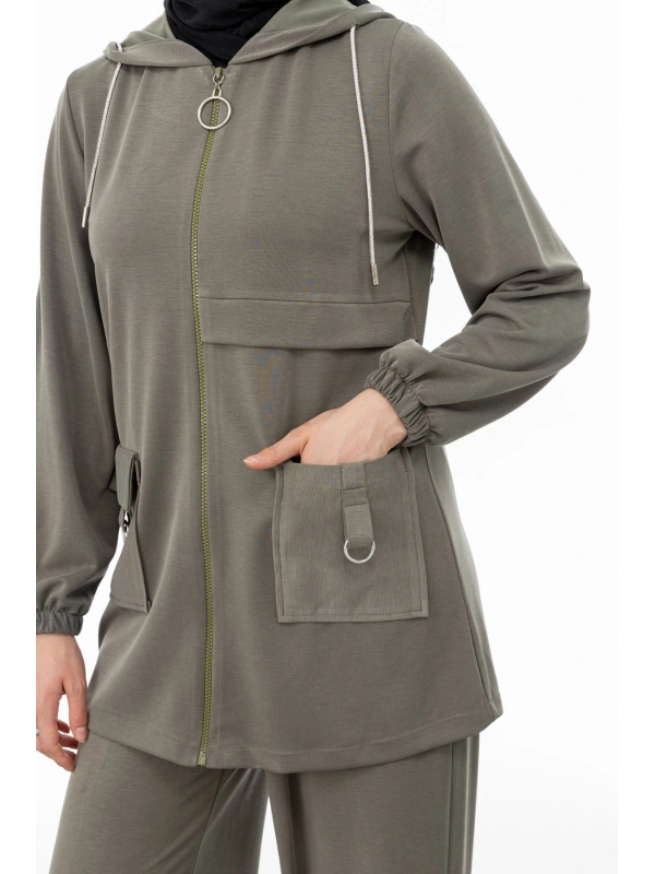 ALLERLİ CEPLERİ HALKA DETAYLI PANTOLON TAKIM - KOYU HAKİ