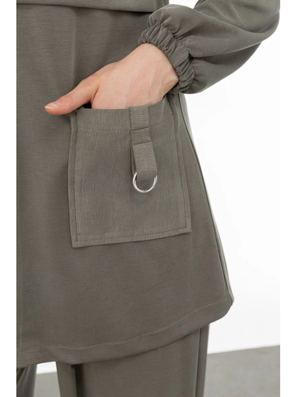 ALLERLİ CEPLERİ HALKA DETAYLI PANTOLON TAKIM - KOYU HAKİ