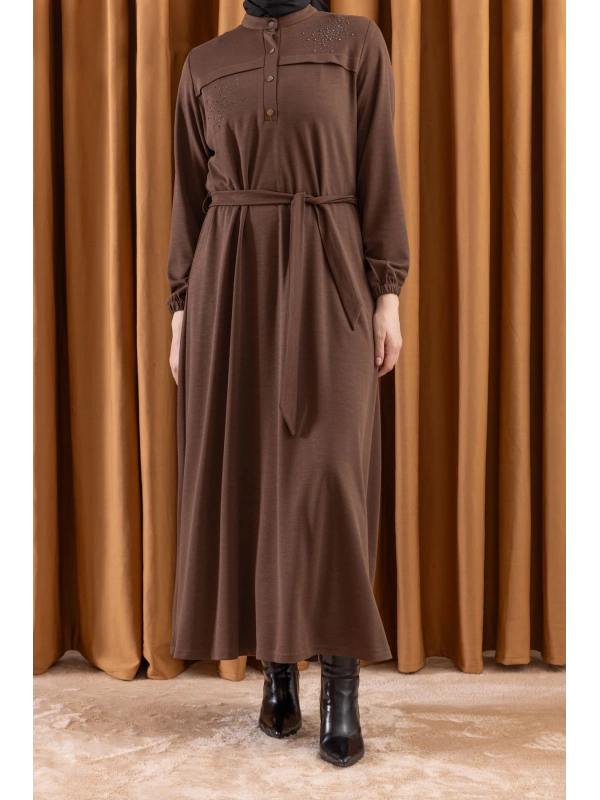 LETAFET 3045 ELBİSE - KAHVE