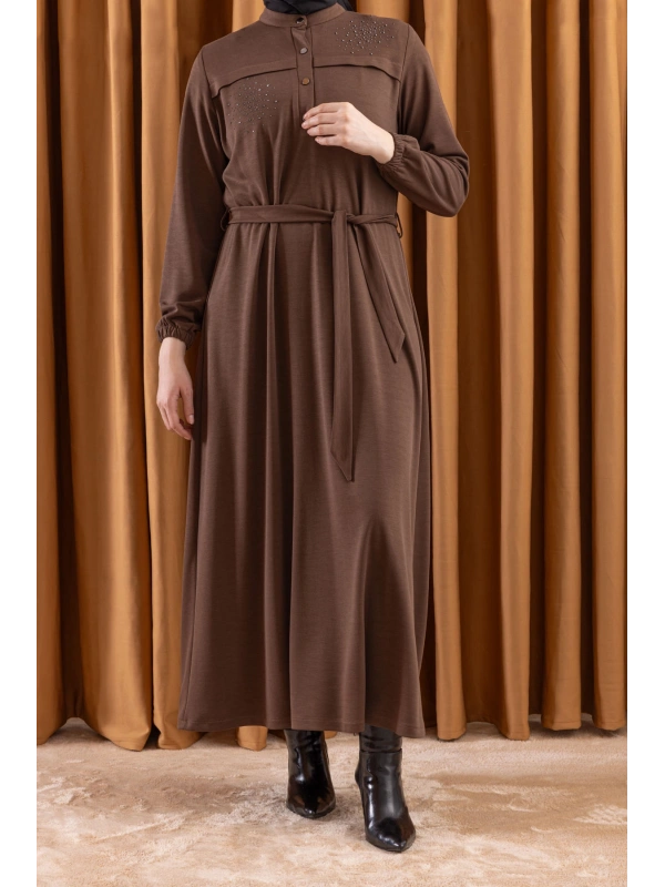 LETAFET 3045 ELBİSE - KAHVE