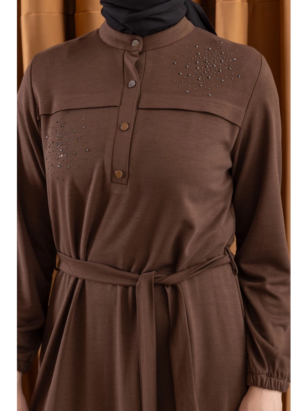 LETAFET 3045 ELBİSE - KAHVE