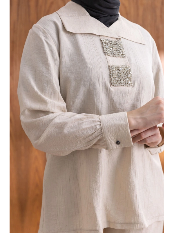 TAŞ DETAYLI PANTOLONLU TAKIM - TAŞ
