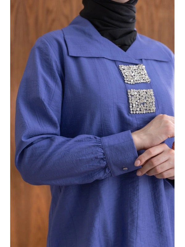 TAŞ DETAYLI PANTOLONLU TAKIM - İNDİGO