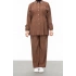 YAKASI VE ALLERİ TAŞLI PANTOLON TAKIM - KAHVE