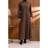 YAKASI VE MANŞETİ RİBANALI ELBİSE - KAHVE