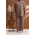 KOLU PİLİSE DETAYLI BROŞLU PANTOLONLU TAKIM - KOYU KAHVE