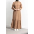 LETAFET ÖNÜ DÜĞMELİ BÜZGÜLÜ ELBİSE - KAHVE