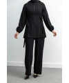 Letafet Şerit Detaylı Kapüşonlu Fermuarlı Ceket - SİYAH