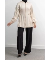 Letafet Şerit Detaylı Kapüşonlu Fermuarlı Ceket - KREM